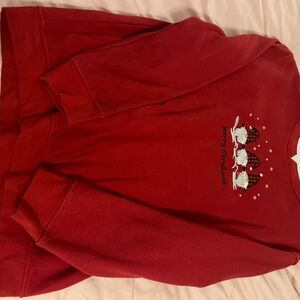 Vintage Embroidered Red Christmas Sweatshirt with Gnome Design